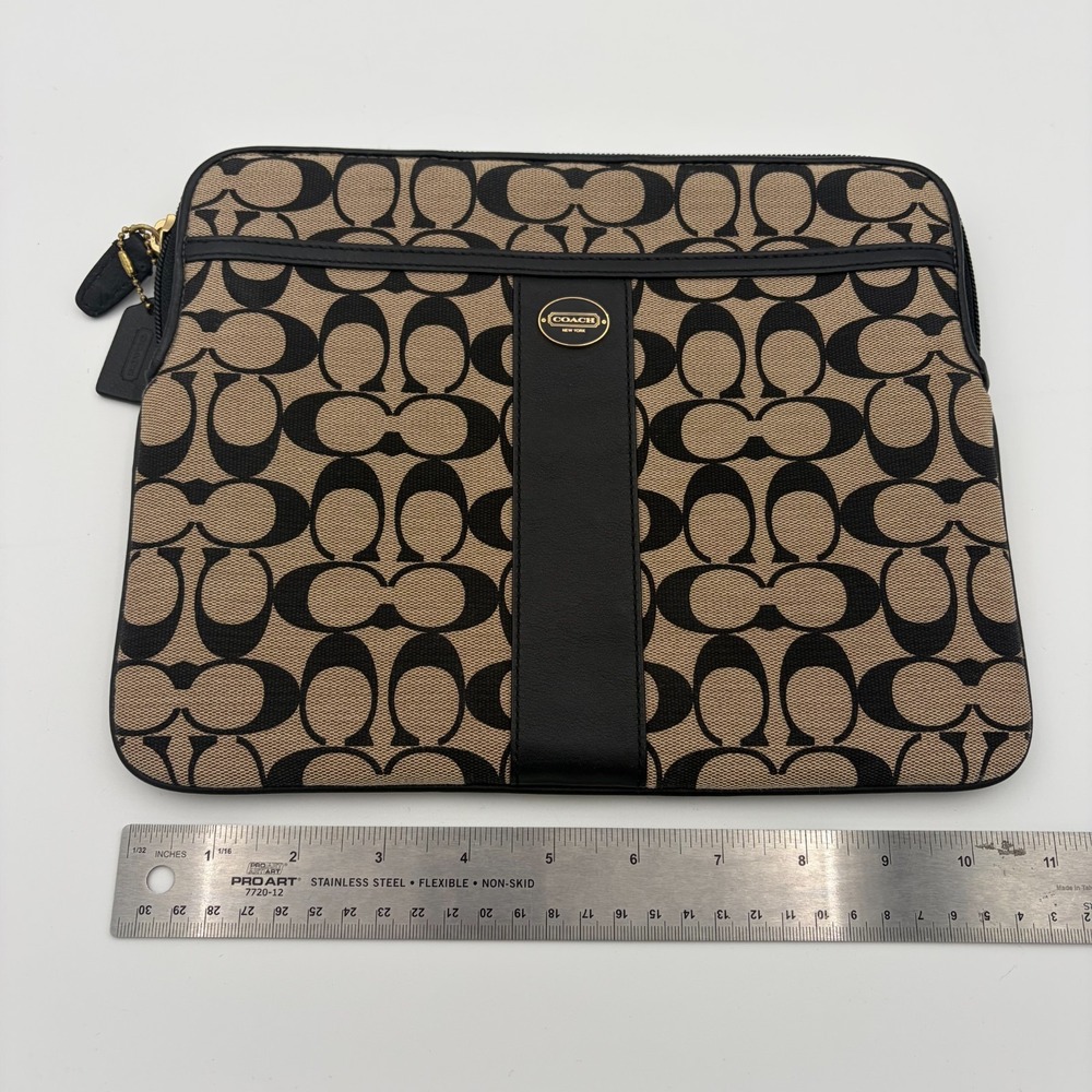 Coach Signature Laptop Computer Sleeve Case Bag All Over Zippered Brown - Picture 2 of 6